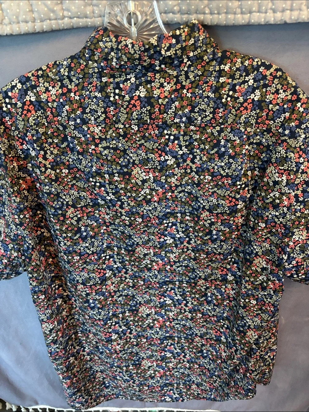J. Crew Black/Floral Classic Flex Washed Button-Up Short Sleeve Shirt, Sz L